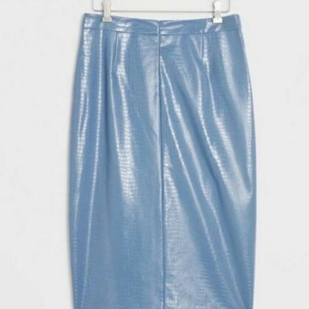 NWT Sunday in Brooklyn Anthropologie Maxine Blue Faux Leather Pencil Skirt